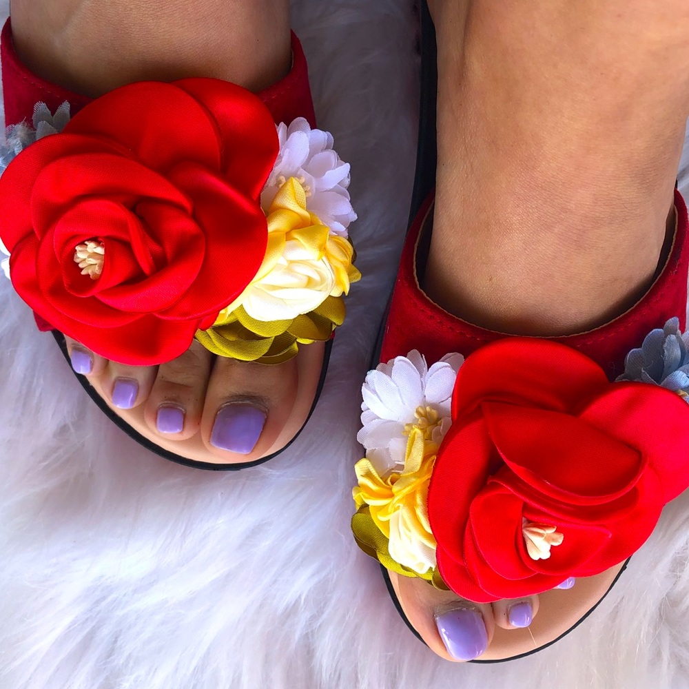 Italina Red Rose 3D Flower Flatform Heeled Wedge Sandal 5.5 - Picture 7 of 14